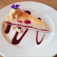 Raspberry and frangipane tart.
Raspberry jam and almond frangipane, topped with raspberries with an almond cream. at The Osborne View in Fareham