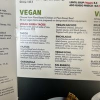 Vegan menu July 2024  at Pepe's Cantina in Winter Park