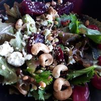 Roasted beet and avocado salad close up at Boom + Batten in Victoria