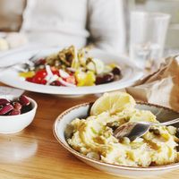 Fava with caramelized onions, capers, oliv oli and fresh lemon. at Moma in Athens