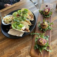 Mushrooms tacos and crab cakes. Loved tacos , didn’t like crab cakes  at Petisco Vegano in New York City