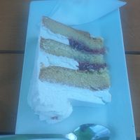 Raspberry and vanilla cake at Watercourse Foods in Denver