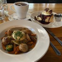 Vegan brunch.  Root Veggie Hash with gravy and the Soufflé Pancake  at Watercourse Foods in Denver