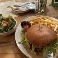 Classic burger with caesar side  at Watercourse Foods in Denver