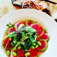 Street tacos and Radish/Seaweed salad at Watercourse Foods in Denver