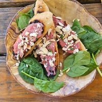 Rhubarb bruchetta at Watercourse Foods in Denver