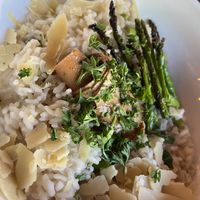 Seasonal risotto with prosciutto and asparagus   at Watercourse Foods in Denver