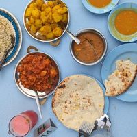 Bryani, potatoes, mixed vegetables, all vegan. Lentil Dhal and Naan are only vegetarian. at Pak Putra in Malacca