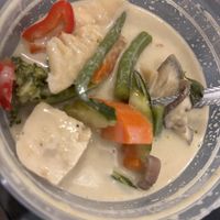 Green curry sauce had good flavor but I wish they had fried the tofu  at Rice Factory in Milltown