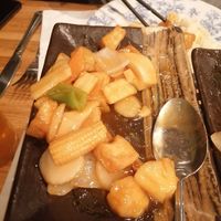 Vegan sweet and sour tofu with veg at Michael Wan's Mandarin in Blackpool