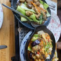 Chinese green with trio mushrooms & Szechuan spicy aubergine and tofu  at Michael Wan's Mandarin in Blackpool