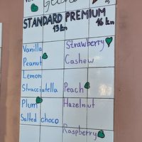 Vegan gelatos marked with green hearts at Melt Cafe in Zagreb