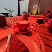 Latte with coconut milk (best coffee ever) - heated outdoor seating at B-fresh in Buenos Aires