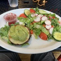 Aloha burger, Sub veg patty, no chipotle, no cheese & no bun. Garden salad raspberry vinaigrette dressing.  at Red Herring Pub in St Andrews