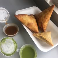 Great samosas with choice of fillings at Sarras Pure Vegetarian Foods in Leeds