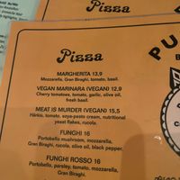 Pizza menu at Putte's in Helsinki