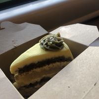 Matcha lemon yuzu cake at Black Rabbit in Edinburgh