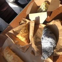 Charcoal croissant. Haggis turnover. Sausage roll at Black Rabbit in Edinburgh