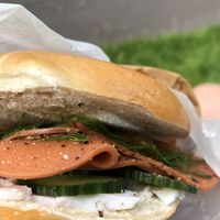 Smoked salmon and cream cheese bagel at Black Rabbit in Edinburgh