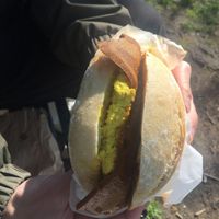 Bacon and egg morning roll   at Black Rabbit in Edinburgh