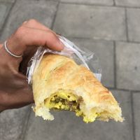 Nae egg (tofu) and sausage roll! Yummy!!!!  at Black Rabbit in Edinburgh