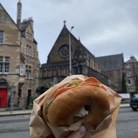 Smoked ‘salmon’ cream cheese bagel   at Black Rabbit in Edinburgh