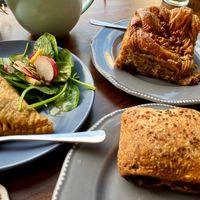 Haggis turnover, sourdough chocolate croissant, and maple pecan bun at Black Rabbit in Edinburgh