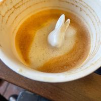 Latte with rabbit in cup  at Black Rabbit in Edinburgh