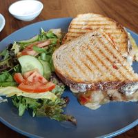 Aubergine, tomato sauce, mozzarella and cashew cheese at Black Rabbit in Edinburgh