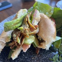 Bagel with bacon and avocado  at Black Rabbit in Edinburgh