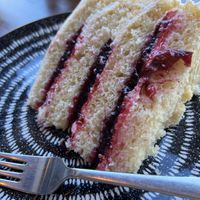 Mascarpone cake with black currants  at Black Rabbit in Edinburgh