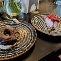 Boston Cream donut and raspberry cheesecake at Black Rabbit in Edinburgh