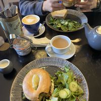 Mock chicken bagel and haggis toastie   at Black Rabbit in Edinburgh
