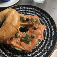 Salmon bagel - delicious! Fresh dill  at Black Rabbit in Edinburgh