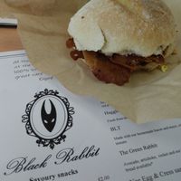 Bacon and egg roll.  at Black Rabbit in Edinburgh