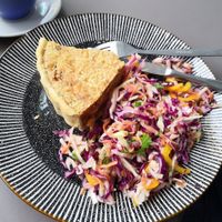 Quiche (bbq jackfruit) with salad at Black Rabbit in Edinburgh
