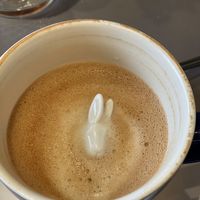 Pea milk latte with a surprise.      at Black Rabbit in Edinburgh