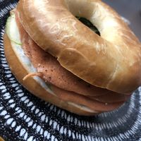 Salmon and cream cheese bagel at Black Rabbit in Edinburgh