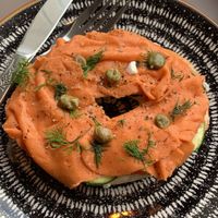 Salmon and cream cheese bagel 😍 at Black Rabbit in Edinburgh