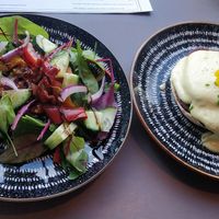 Tofu Benedict with salad at Black Rabbit in Edinburgh