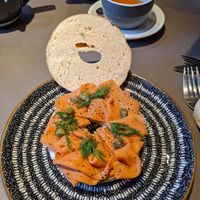 Smoked salmon bagel:) at Black Rabbit in Edinburgh