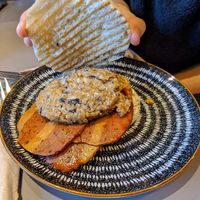 Haggis & 'bacon's roll at Black Rabbit in Edinburgh