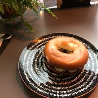 Bagel with banana and chocolate spread at Black Rabbit in Edinburgh