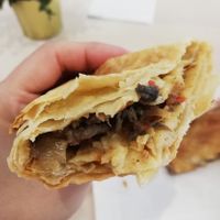 Santorini with olives, tomato and herbs at Greek Artisan Pastries in Edinburgh