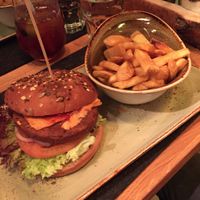 Vegan burger and fries at Hans im Glück in Bern