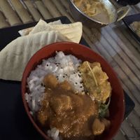 A bit of both - chick pea curry and tofu cashew cream curry  at Dobrá Cajovna in Kutna Hora