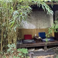 Garden sitting tables  at Dobrá Cajovna in Kutna Hora