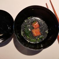 Vegan miso soup at Maggese in San Miniato