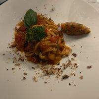 Spaghetti with lemon and cherry tomatoes  at Maggese in San Miniato