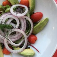 Avocado and onion salad  at La Calcina in Venice